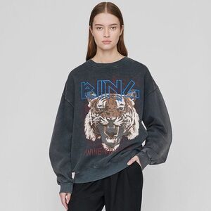 Anine Bing Black Sweatshirt with Tiger Graphic